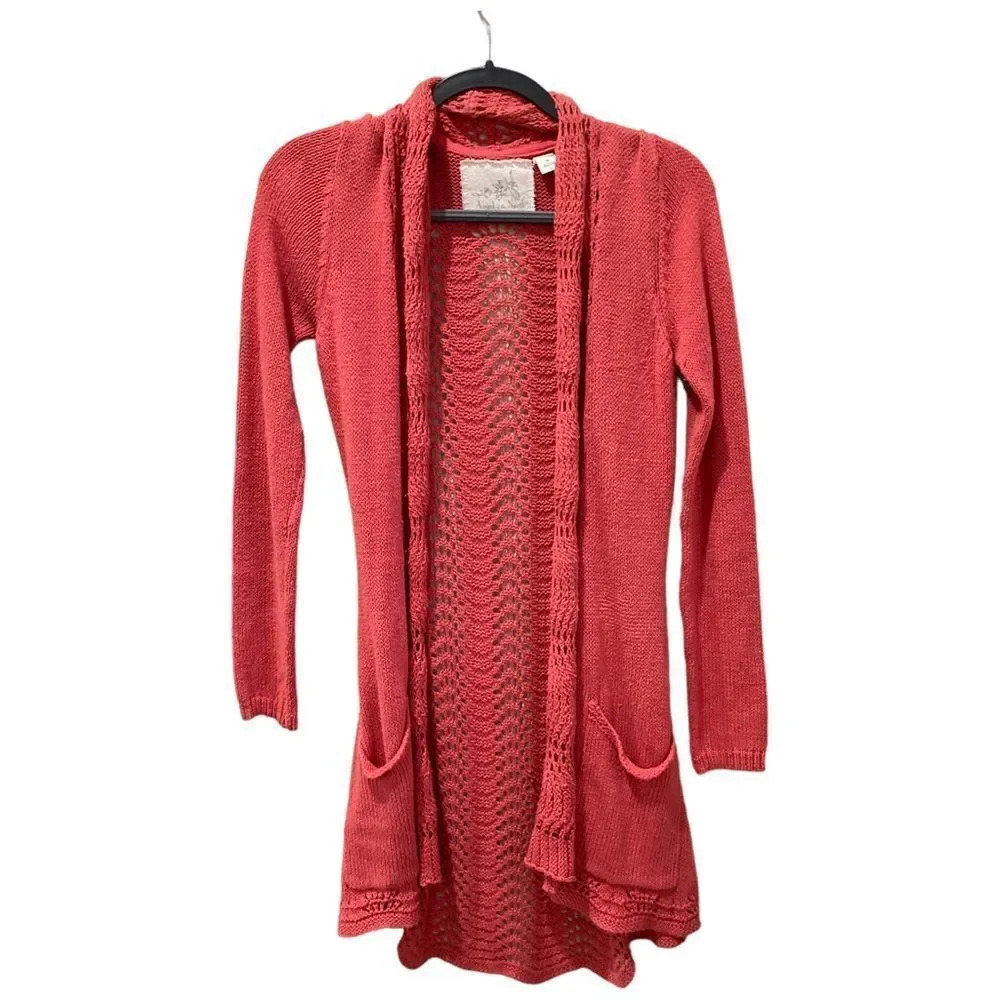 ANTHROPOLOGIE Angel of The North Womens Salmon Long Open Front Cardigan Size XS